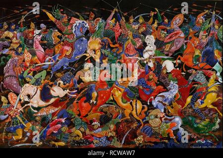 Die Schlacht. Abbildung: Auf die Geschichte von Igor's Kampagne. Museum: Museum der Palekh Russische Lackkunst, palekh. Autor: Golikov, Iwan Iwanowitsch. Stockfoto