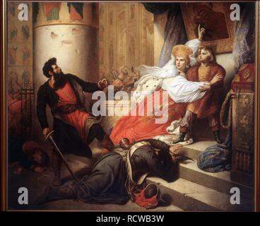 Die Mutter gerettet Peter ich als Kind 5/6 des Der durind Streltsy Aufstand von 1682. Museum: Staatliches russisches Museum, St. Petersburg. Autor: Steuben, Charles de. Stockfoto