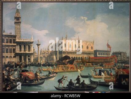 Bucintoro Zurück zum Pier am Palast des Dogen". Museum: Staat A Puschkin-Museum für bildende Künste, Moskau. Autor: CANALETTO. Stockfoto