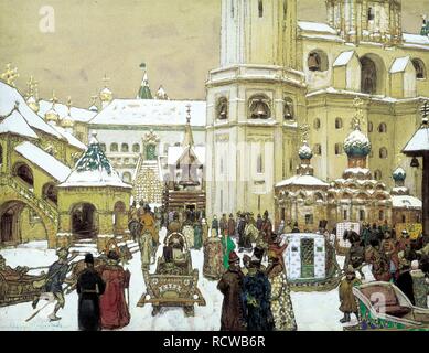 Iwan der Große Platz im Kreml. XVII Jahrhundert. Museum: Staatliches Historisches Museum, Moskau. Autor: Vasnetsov, Appolinari Mikhaylovich. Stockfoto