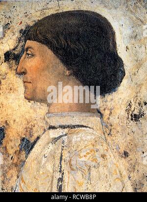 Sigismondo Pandolfo Malatesta (Detail des Freskos in Tempio Malatestiano, Rimini). Museum: Tempio Malatestiano, Rimini. Autor: Piero della Francesca. Stockfoto