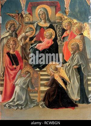Madonna mit Kind auf dem Thron mit Engeln und Heiligen. Museum: Museo della Collegiata di Sant'Andrea, Empoli. Autor: LIPPI, Fra Filippo. Stockfoto