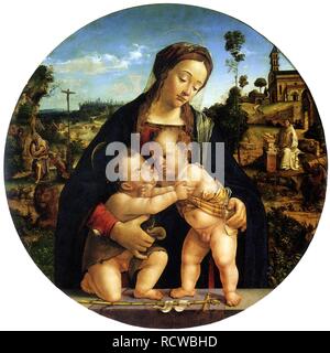 Jungfrau und Kind mit Johannes dem Täufer als Junge (TONDO). Museum: Musée des Beaux-Arts, Straßburg. Autor: Piero di Cosimo. Stockfoto