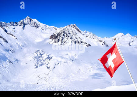 Blick auf den Gletscher, Eggishornn, Aletsch, Schweiz Stockfoto