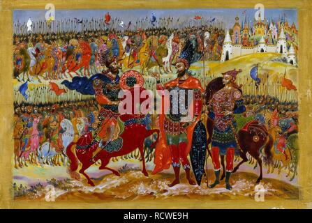Igor's Kampagne. Abbildung: Auf die Geschichte von Igor's Kampagne. Museum: Museum der Palekh Russische Lackkunst, palekh. Autor: Golikov, Iwan Iwanowitsch. Stockfoto