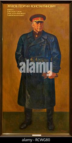 Portrait von Georgi Konstantinowitsch Schukow (1896-1974). Museum: Panorama Museum "Schlacht von Stalingrad", Wolgograd. Autor: Beltyukov, Boris Michailowitsch. Stockfoto