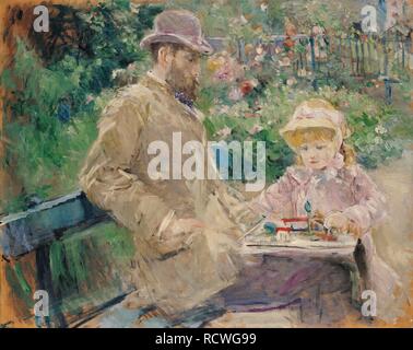 Eugène Manet und seine Tochter im Garten von Bougival. Museum: Musée Marmottan Monet, Paris. Autor: Morisot, Berthe. Stockfoto