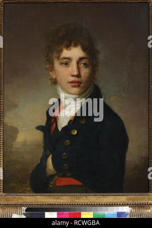 Porträt eines Jungen das Tragen einer roten Weste. Museum: Podstanitsky Sammlung. Autor: Borovikovsky, Vladimir Lukich. Stockfoto