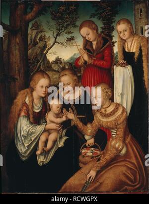 Die Jungfrau und Kind mit Heiligen Katharina, Dorothy, Margaret und Barbara (so - "ehe der Hl. Katharina" genannt). Museum: Anhaltischen Gemäldegalerie Dessau. Autor: Cranach, Lucas, der Ältere. Stockfoto