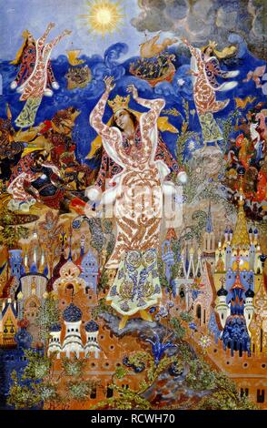 Yaroslavna's Beklagen. Abbildung: Auf die Geschichte von Igor's Kampagne. Museum: Museum der Palekh Russische Lackkunst, palekh. Autor: Golikov, Iwan Iwanowitsch. Stockfoto