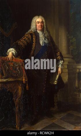 Portrait von Sir Robert Walpole, 1. Earl of Orford (1676-1745), der erste Premierminister von Großbritannien. Museum: Staatliche Eremitage, St. Petersburg. Autor: LOO, Jean Baptiste VAN. Stockfoto