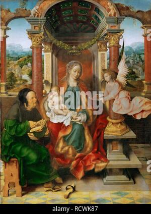 Die Madonna mit Kind und Heiligen Joseph (Flügelaltar, zentrale Panel). Museum: Kunst Museum, Vienne. Autor: CLEVE, Joos van. Stockfoto