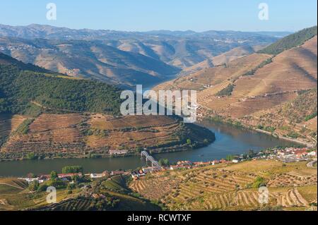 Den Fluss Douro und Portwein Weingärten, Alto Douro, UNESCO-Weltkulturerbe, Tras-os-Montes, Portugal, Europa Stockfoto