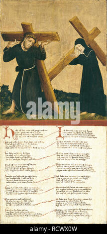Christus das Kreuz tragen. Museum: Museo Thyssen-Bornemisza Sammlungen. Autor: Meister der Mittelrheintal. Stockfoto