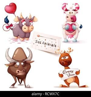 Kuh, Bulle, Rotwild - niedlichen Figuren. Stock Vektor