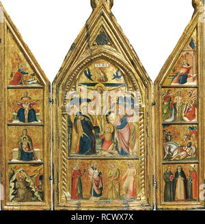 Tragbare Triptychon mit einer zentralen Kreuzigung. Museum: Museo Thyssen-Bornemisza Sammlungen. Autor: Veneziano, Lorenzo. Stockfoto