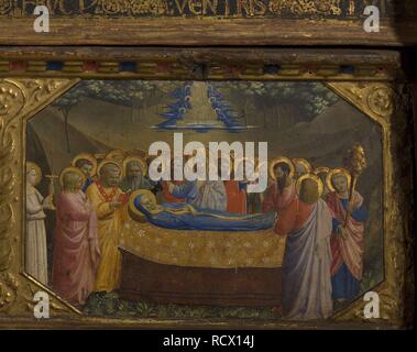 Der Tod der Jungfrau Maria (Maria Verkündigung Altarbild mit 5 Predella Szenen). Museum: Museo del Prado, Madrid. Thema: Fra Angelico. Stockfoto