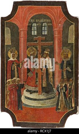 Erhöhung des Heiligen Kreuzes. Museum: private Sammlung. Thema: russische Ikone. Stockfoto