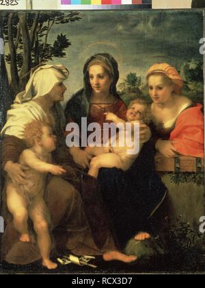 Jungfrau und Kind mit Heiligen Katharina, Elisabeth und Johannes der Täufer. Museum: Staatliche Eremitage, St. Petersburg. Autor: Andrea del Sarto,. Stockfoto