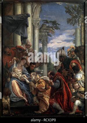 Die Anbetung der Heiligen Drei Könige. Museum: Staatliche Eremitage, St. Petersburg. Autor: Veronese, Paolo. Stockfoto