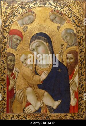 Madonna mit Kind und Heiligen Hieronymus, Johannes der Täufer, Bernardino und Bartholomäus. Museum: Art Gallery von New South Wales. Autor: Sano di Pietro. Stockfoto