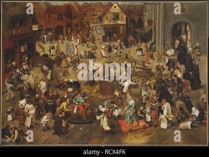 Der Kampf zwischen Karneval und Fastenzeit. Museum: Kunst Museum, Vienne. Autor: Bruegel (Brueghel), Pieter, der Ältere. Stockfoto