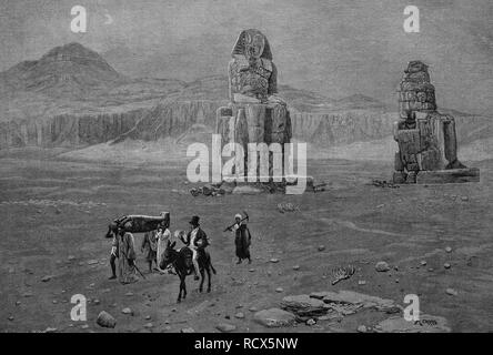 Archäologe Jean-François Champollion die Jüngere, 1790-1832, an die Kolosse von Memnon in Ägypten, Holzschnitt, 1888 Stockfoto
