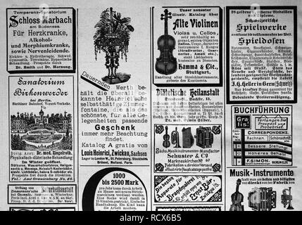 Werbung in der Zeitschrift 'Gartenlaube' im Jahre 1890 veröffentlicht. Stockfoto