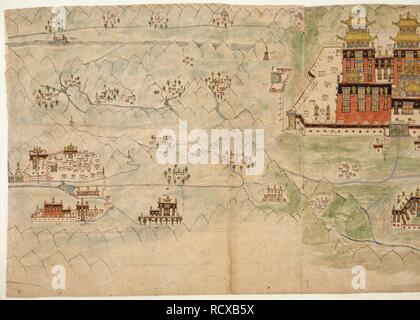 Bild - Karte von Zentraltibet in 7 Abschnitte. . 1844 - 1862. Quelle: Hinzufügen. Oder.3016f 2, Detail 1. Autor: Anon. Stockfoto