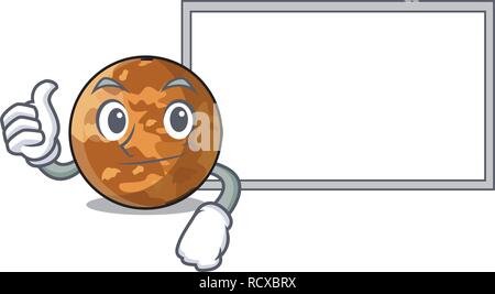 Daumen hoch mit board Planet Merkur über dem Himmel Cartoon Stock Vektor