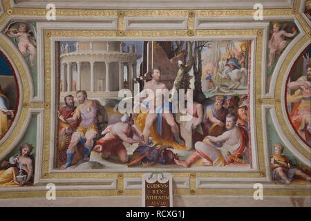 Das Opfer des Codrus, König von Athen (Öffentliche Tugenden der Griechischen und Römischen Helden). Museum: Palazzo Pubblico, Torre del Mangia, Siena. Autor: BECCAFUMI, Domenico. Stockfoto