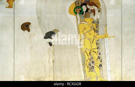 Der Beethovenfries, Detail: Ritter in glänzender Rüstung. Museum: Wiener Secessionsgebäude. Autor: Klimt, Gustav. Stockfoto