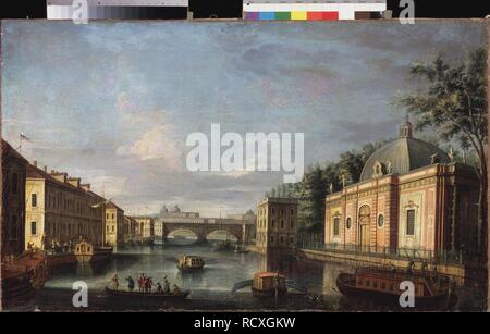Blick auf den Fluss Fontanka in St. Petersburg. Museum: Landesmuseum Arkhangelskoye Immobilien, Moskau. Autor: VALERIANI, Giuseppe. Stockfoto