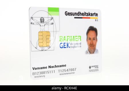 Gesundheitskarte von der Barmer Ersatzkasse, BEK, elektronisch lesbare ID-Karte für die Mitglieder der Krankenversicherung, können persönliche speichern Stockfoto