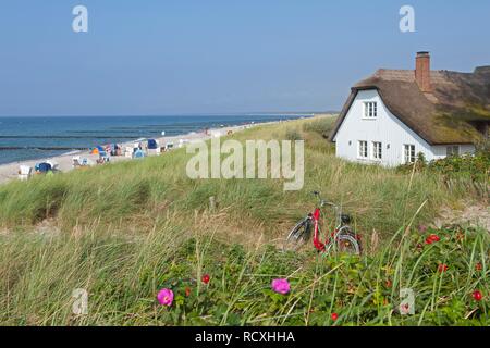 Reetgedeckte Haus am Strand, Ahrenshoop, Darß, Mecklenburg-Vorpommern, PublicGround Stockfoto