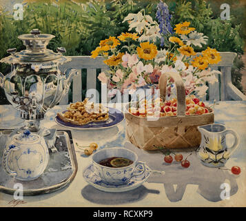 Tea Time. Museum: private Sammlung. Autor: Olga Alexandrovna von Russland, Großherzogin. Stockfoto