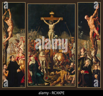 Kalvarienberg (Triptychon). Museum: Staatliche Eremitage, St. Petersburg. Autor: Heemskerck, Maarten Jacobsz, van. Stockfoto