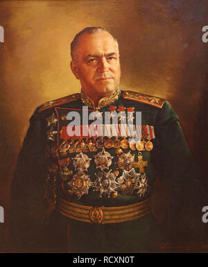 Portrait von Marschall Georgi Konstantinowitsch Schukow (1896-1974). Museum: M. B. Grekow militärische Künstler Studio, Moskau. Autor: Prisekin, Sergej Nikolaevich. Stockfoto