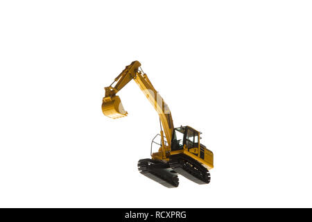 Bagger Baumaschinen auf weißem Hintergrund Stockfoto