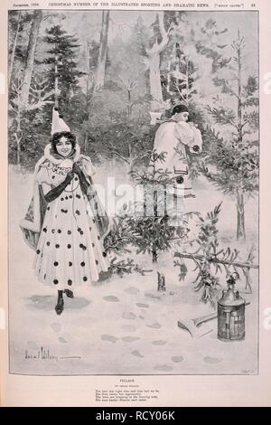 "Plündern". Ein junges Mädchen in einem Wald, einem Pierrot mit einer Axt die Hacken tress. Illustrierte Sporting und dramatische Nachrichten. 1898. Quelle: Illustrierte Sporting und dramatische Nachrichten. Weihnachten Anzahl, Seite 33. Thema: Wilson, Oscar. Stockfoto