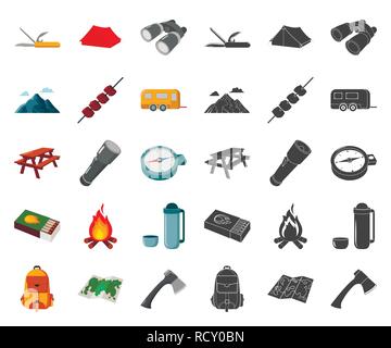 Ax, Tasche, Sitzbank, Fernglas, Camp, Lagerfeuer, camping, campingplatz, Auto, Wohnwagen, Cartoon, schwarz, Brust, Sammlung, compas, Design, Ausstattung, Brennholz, Taschenlampe, grau, Wandern, Icon, Illustration, isoliert, Kebab, Messer, Logo, Karte, match, Fleisch, Medizin, Berge, Natur, Übernachtung, Parkplatz, Satz, Zeichen, Sommer, Symbol, Zelt, Thermoskanne, Tourismus, Touristen, Trailer, Reise, Urlaub, Vector, Vektor, Vektoren, Stock Vektor