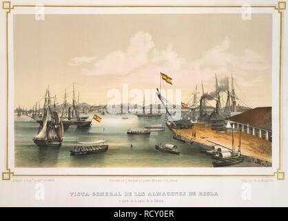 Havanna Hafen. Los Ingenios. Coleccion De Vistas de los. Havanna, 1857. Vista general de los Almacenese de Regla y Parte de la Bahia de La Habana. Blick auf das Lager und ein Teil der Bucht von Havanna. Bild von Los Ingenios genommen. Coleccion De Vistas de los principales ingenios de Azucar de la Isla de Cuba. Edicion de Lujo. El texto redactado por J. G. Cantero Las lÃ¡Minas dibujadas del Natürliche y litografiadas por Eduardo Laplante, usw. (Habana, 1857.) Ursprünglich veröffentlicht in Havanna, 1857 produziert. . Quelle: 1780. C.14,. Sprache: Spanisch. Stockfoto