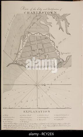 Einen Plan der Stadt und Festung von Charlestown. Bericht der Allgemeinen Erhebung im südlichen Bezirk von Nordamerika: geliefert an Bord des Handels und der Plantagen in drei separate Versandkosten und Abschnitte, die Eingabe mit der Geschichte von South Carolina und Georgia, dann mit der Geschichte von Ost Florida", &c. 1773-1774?. Quelle: Kings 210, f 4. Sprache: Englisch. Stockfoto