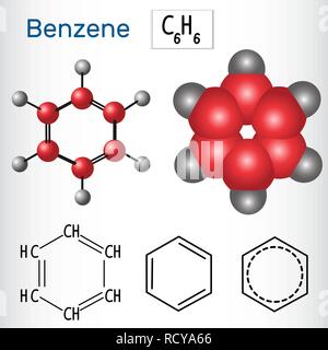 Benzol Molekül - Strukturelle chemische Formel und Modell. Vector Illustration Stock Vektor