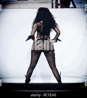 Nicki Minaj, die Trinidad und Tobago Rapper und Lyriker, führt ein Live Konzert in der Dänischen festival Roskilde Festival 2015. Dänemark, 04/07 2015. Mit Ausnahme von Dänemark. Stockfoto