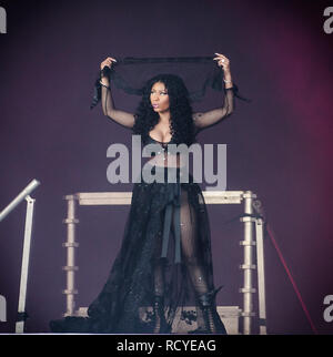 Nicki Minaj, die Trinidad und Tobago Rapper und Lyriker, führt ein Live Konzert in der Dänischen festival Roskilde Festival 2015. Dänemark, 04/07 2015. Mit Ausnahme von Dänemark. Stockfoto