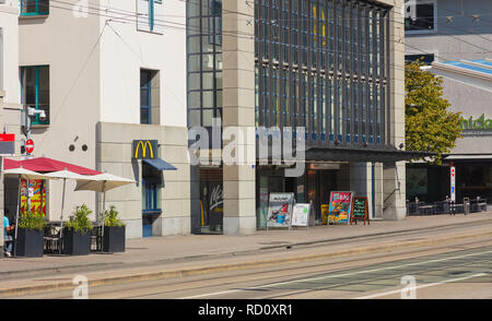 St. Gallen, Schweiz - 19 September, 2018: die Gebäude der Stadt St. Gallen am Marktplatz. Die Stadt St. Gallen ist die Hauptstadt des S Stockfoto