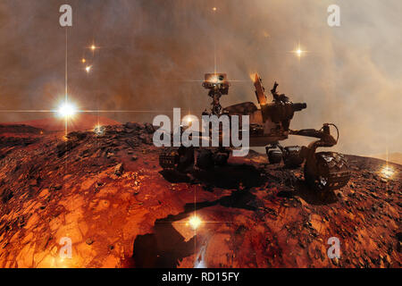 Neugier Mars Rover die Erkundung der Oberfläche des Planeten Mars. Elemente dieses Bild von der NASA eingerichtet. Stockfoto