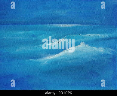 Blautöne Himmel und Ozean abstract gesättigte Ölfarbe Textur Hintergrund mit sichtbaren Pinselstriche. Stockfoto