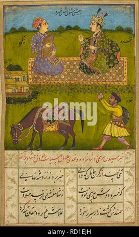 Khusrau Barbad spielen zu hören der Laute. Eine verkürzte Version der Khusrau u Shirin von nizami. 63-Miniaturen. 1726. Opak Aquarell. Mughal Stil. Quelle: Oder. 2933 f. 7 v. Autor: Anon. Stockfoto